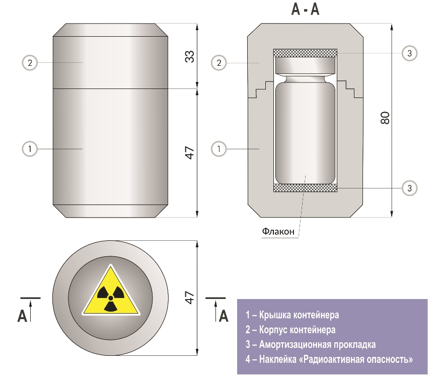 Контейнер защитный для хранения флаконов с радиофармпрепаратом TISSA-RP TMRP-03.02.02